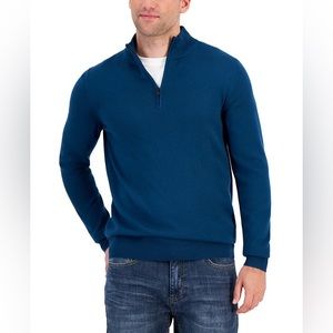 Alfani Quarter Zip Sweater - Navy Blue - Size: Large, Slim Fit